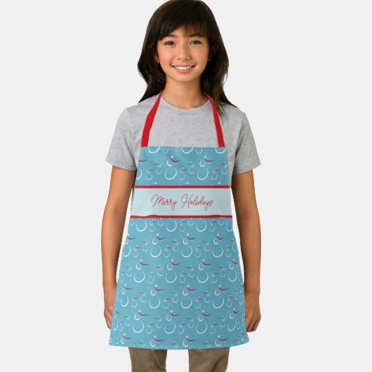 Cyan Red Merry Holidays Niedlich Snowman Pattern Schürze (Insitu)