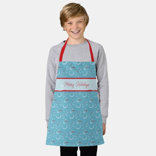 Cyan Red Merry Holidays Niedlich Snowman Pattern Schürze (Getragen)
