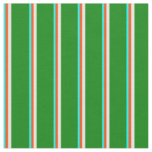 Cyan, Red, Minze Cream & Green Lines Stoff (Nahaufnahme)