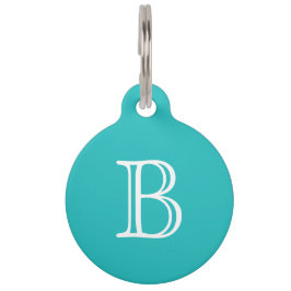 Cyan Robin Egg Blue Monogram Initial Haustiermarke