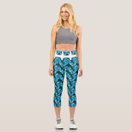 Cyan Sky Blue Capri Leggings