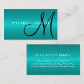 Cyan Stainless Steel Metal Monogram Visitenkarte (Vorne/Hinten)