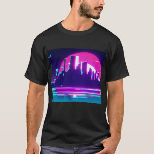 Cyan-Synthwave-Stadt T-Shirt