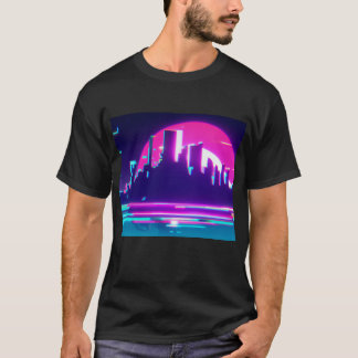 Cyan-Synthwave-Stadt T-Shirt