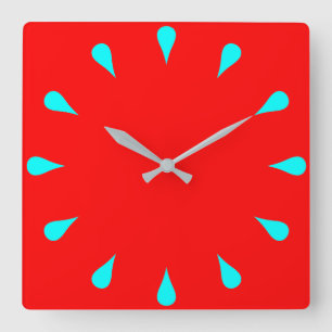 Cyan-Teardrops Quadratische Wanduhr