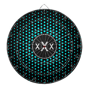 Cyan Techno Dots Modernes Monogramm Dartscheibe