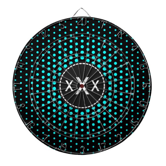 Cyan Techno Dots Modernes Monogramm Dartscheibe (vorne)