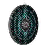 Cyan Techno Dots Modernes Monogramm Dartscheibe (Vorderseite Links)