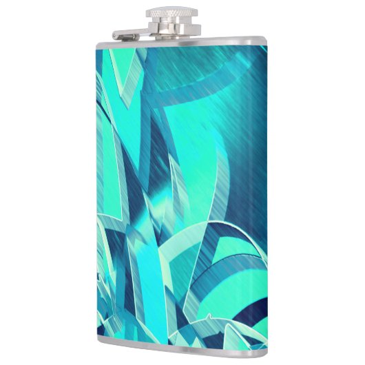 Cyan Tracks mit Drizzles auf aquamarinem Hintergru Flachmann (Links)