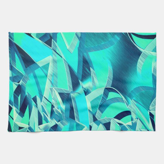 Cyan Tracks mit Drizzles auf aquamarinem Hintergru Geschirrtuch (Horizontal)