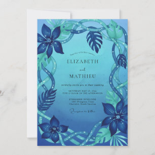 Cyan-Tropische-Monstera-Eukalyptus-Hochzeit Einladung