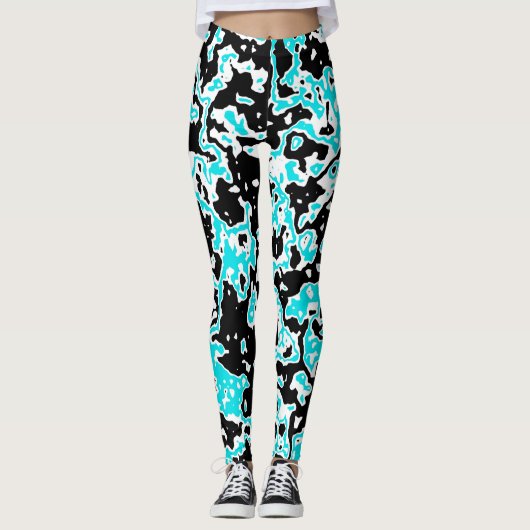 Cyan- und Black-Wirbel Leggings (Vorderseite)