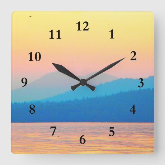 Cyan und Lachs Sunset Quadratische Wanduhr (Vorderseite)