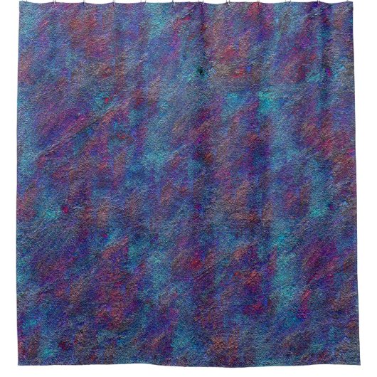 Cyan- und Rot-Spritzer Duschvorhang (Vorderseite)