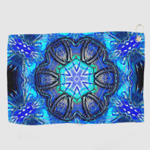 Cyan und sehr blau Kaleidoskop von Wachs Farbe thr Golfhandtuch