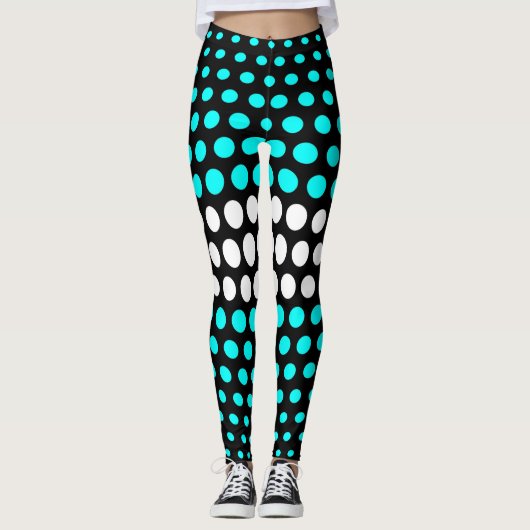 Cyan und White Polka Dot Pattern Leggings (Vorderseite)