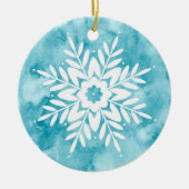Cyan Watercolor Snowflake Keramik Ornament (Vorne)