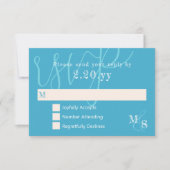 Cyan White Calligraphy Wedding RSVP Card Karte (Vorderseite)