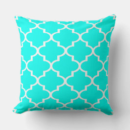 Cyan White Quatrefolie Lattice Pillow Kissen