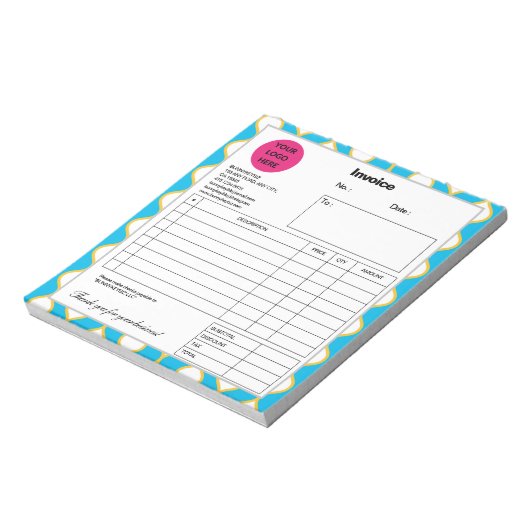 Cyan Yellow Bubble Line Company Business Rechnung Notizblock (Rotiert)