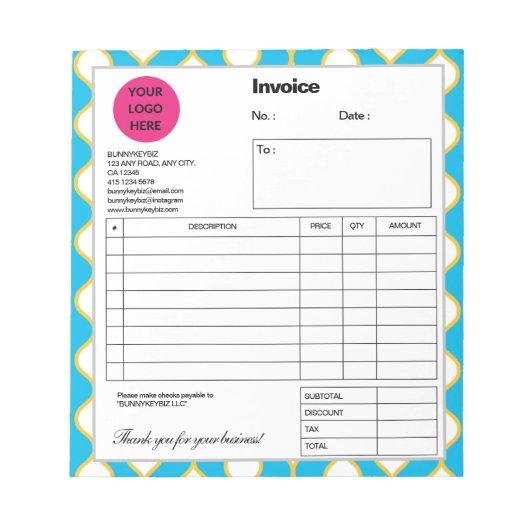 Cyan Yellow Bubble Line Company Business Rechnung Notizblock (Vorderseite)