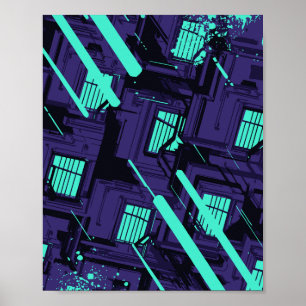 cyanfarbene Fenster über einem digitalen Raster Poster