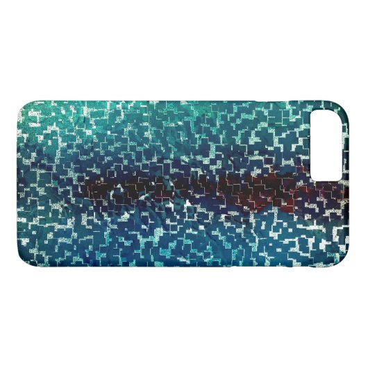 Cyanisch blauer Mosaik auf grauem Hammerglas Case-Mate iPhone Hülle (Rückseite (Horizontal))