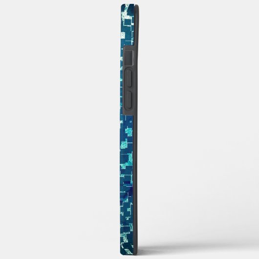 Cyanisch blauer Mosaik auf grauem Hammerglas Case-Mate iPhone Hülle (Rückseite / Links)
