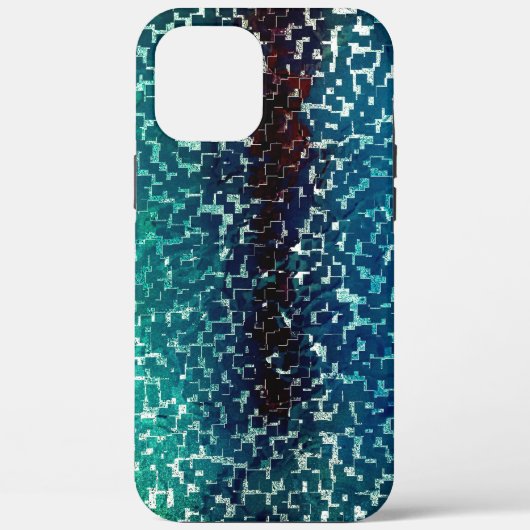 Cyanisch blauer Mosaik auf grauem Hammerglas Case-Mate iPhone Hülle (Rückseite)