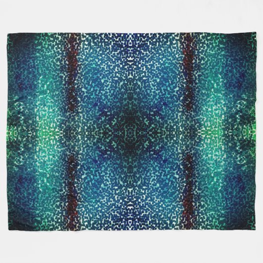 Cyanisch blauer Mosaik auf grauem Hammerglas Fleecedecke (Vorderseite (Horizontal))