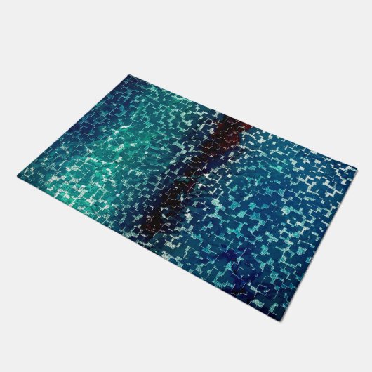 Cyanisch blauer Mosaik auf grauem Hammerglas Fußmatte (Schrägansicht)