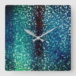 Cyanisch blauer Mosaik auf grauem Hammerglas Quadratische Wanduhr