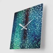 Cyanisch blauer Mosaik auf grauem Hammerglas Quadratische Wanduhr (Winkel)