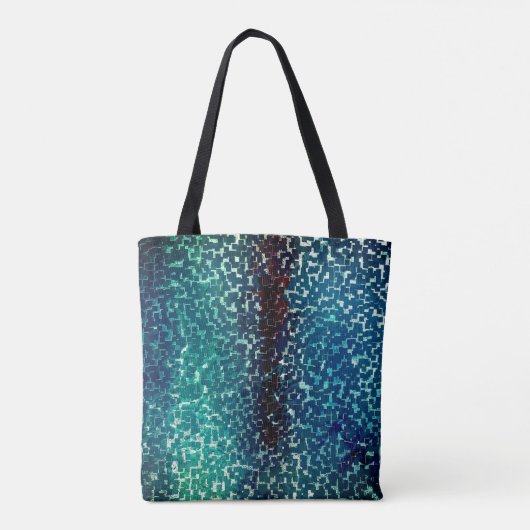 Cyanisch blauer Mosaik auf grauem Hammerglas Tasche (Rückseite)