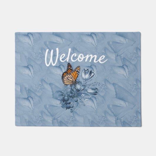 Cyanotypbewegliche Schmetterlinge Fußmatte (Vorderseite)