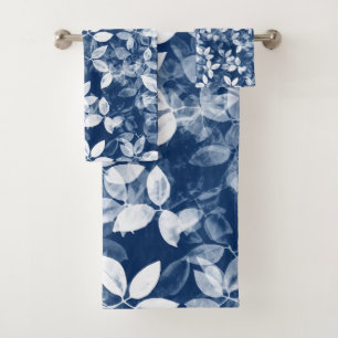 Cyanotype Blue Leaf Print Badhandtuch Set