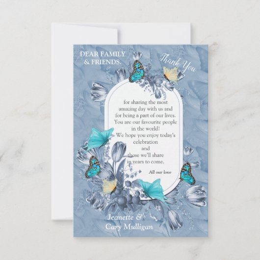 Cyanotype Blume & Besuch Schmetterlinge. RSVP Karte (Vorderseite)