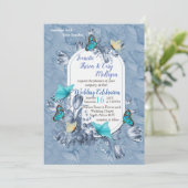 Cyanotype Farben & Visiting Schmetterlinge. Einladung (Stehend Vorderseite)