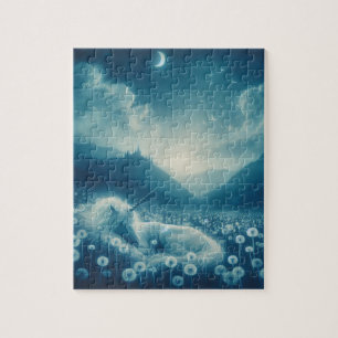 Cyanotypie Schlafendes Einhorn Löwenzahn Träume Puzzle