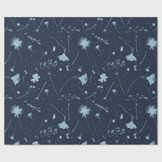 CyanotypInspiriert Wildblume Wrapping Paper Geschenkpapier (Flach)