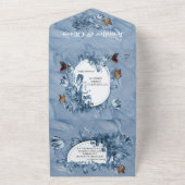 Cyanotypische Blume mit besichtigten Schmetterling All In One Einladung (Außenbereich)