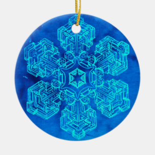 Cyanotypische Snowflake-Keramik Ornament #1