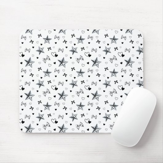 Cyber Balletcore Silberstern-Schleifenmuster Weiß Mousepad (Mit Mouse)