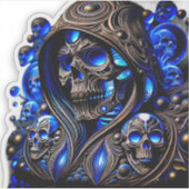 Cyber Blau Phantom Schädel - Neon Glow Edition Aufkleber (Vorderseite)