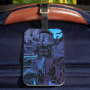 Cyber Blue PCB-Schaltplan-Ätzbild-Kunst Gepäckanhänger