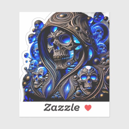 Cyber Blue Phantom Skull - Neon Glow Edition Aufkleber (Blatt)