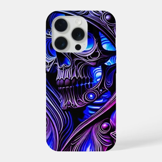 Cyber Blue Phantom Skull - Neon Glow Edition iPhone Hülle (Rückseite)