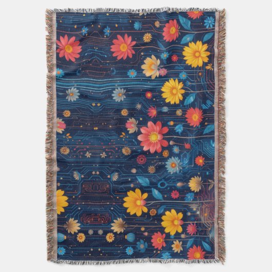 Cyber Blueish Bloom Decke (Vorderseite Vertikal)