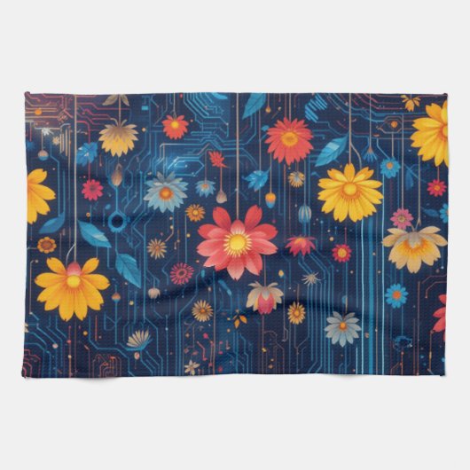 Cyber Blueish Bloom Geschirrtuch (Horizontal)