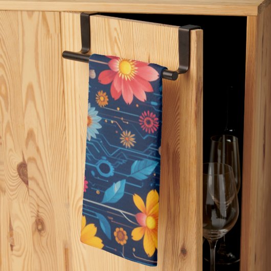 Cyber Blueish Bloom Geschirrtuch (Drittel gefaltet)